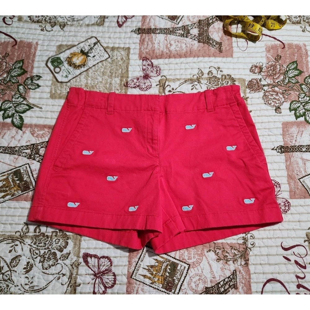 Vineyard Vines Kids Girls Red Pink Shorts with‎ Blue Embroidered Whales Size 14